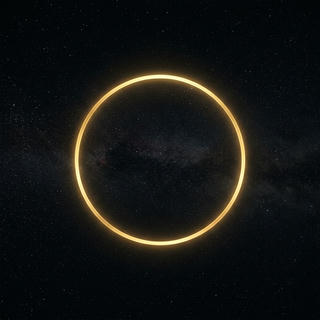 A dark, vast starfield with a perfect, sharp golden geometric circle glowing in the center.